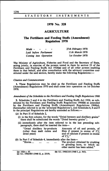 The Fertilisers and Feeding Stuffs (Amendment) Regulations 1970