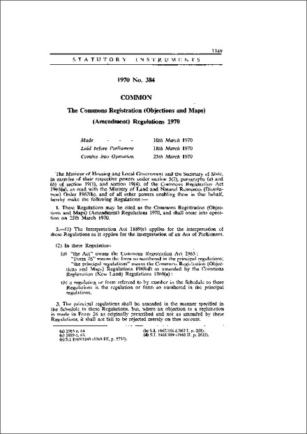 The Commons Registration (Objections and Maps) (Amendment) Regulations 1970