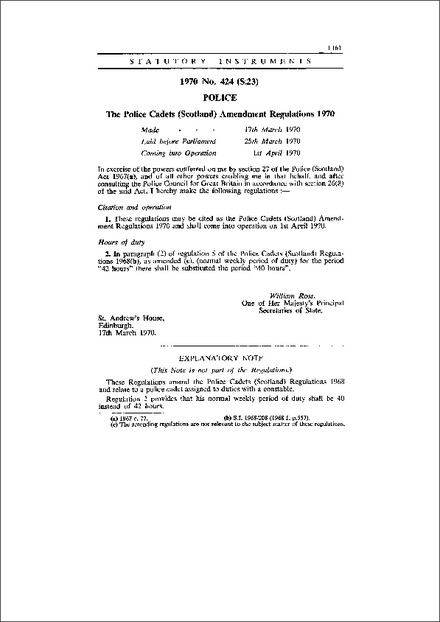 The Police Cadets (Scotland) Amendment Regulations 1970