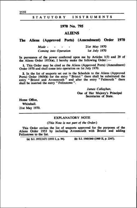 The Aliens (Approved Ports) (Amendment) Order 1970