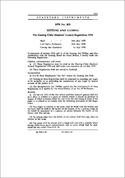 The Gaming Clubs (Bankers' Games) Regulations 1970