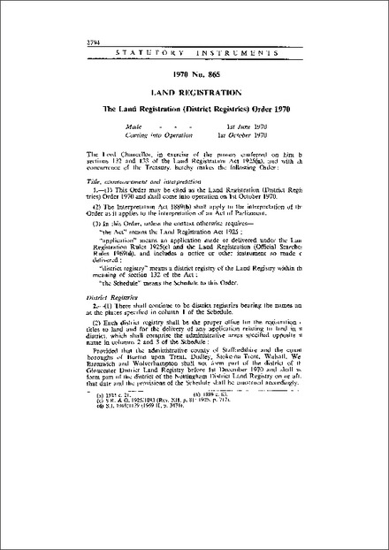 The Land Registration (District Registries) Order 1970