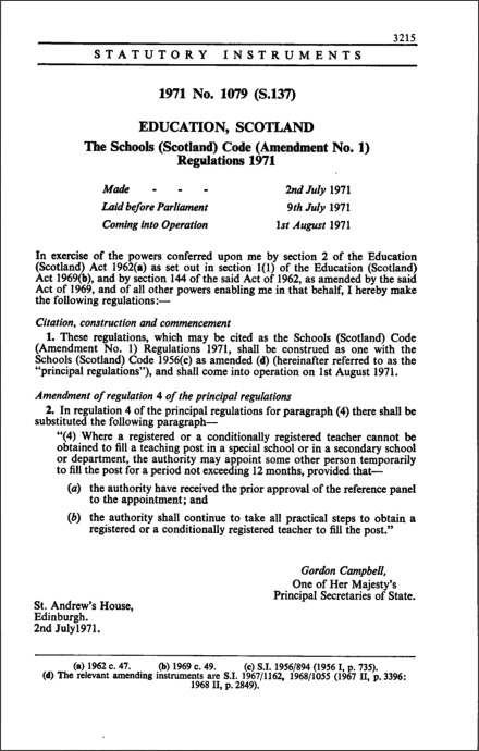 The Schools (Scotland) Code (Amendment No. 1) Regulations 1971