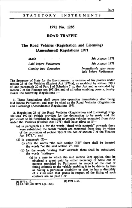 the-road-vehicles-registration-and-licensing-amendment-regulations-1971