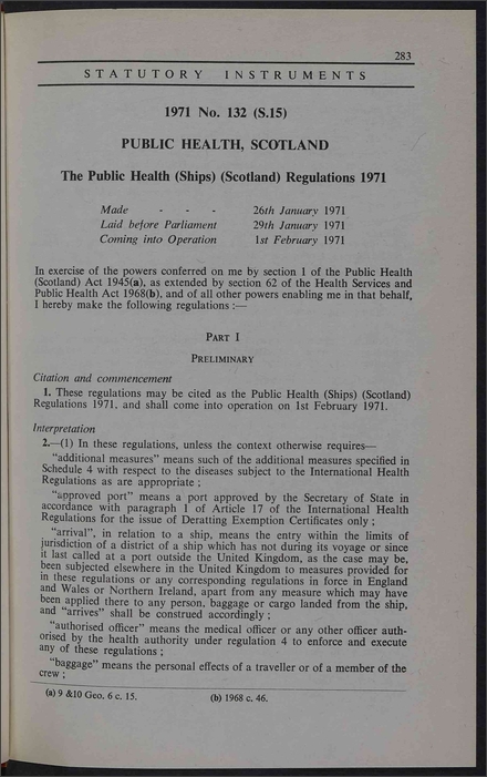 The Public Health (Ships) (Scotland) Regulations 1971