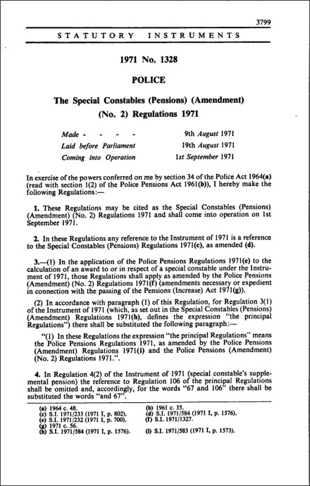 The Special Constables (Pensions) (Amendment) (No. 2) Regulations 1971