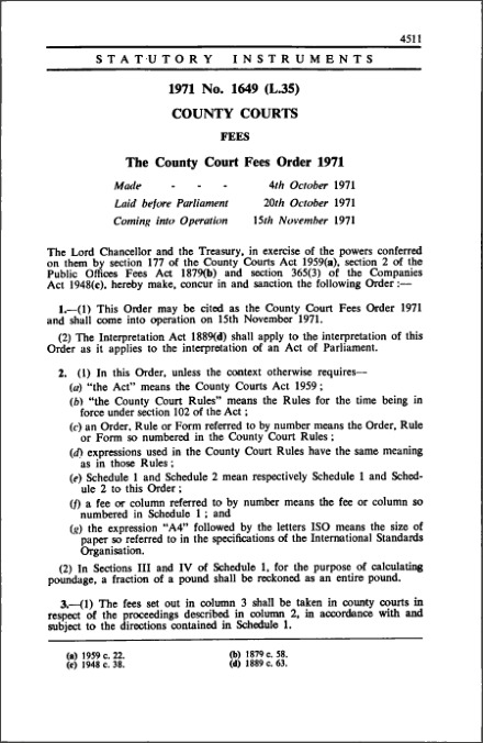 The County Court Fees Order 1971