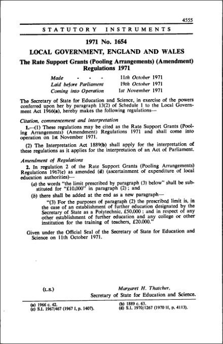 The Rate Support Grant (Pooling Arrangements) (Amendment) Regulations 1971