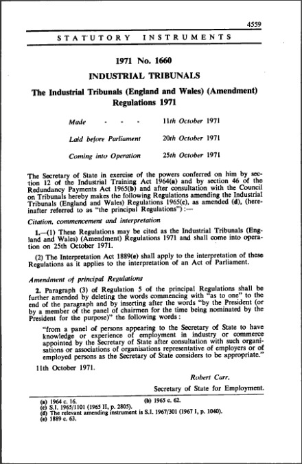 The Industrial Tribunals (England and Wales) (Amendment) Regulations 1971