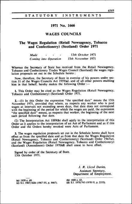 The Wages Regulation (Retail Newsagency, Tobacco and Confectionery) (Scotland) Order 1971