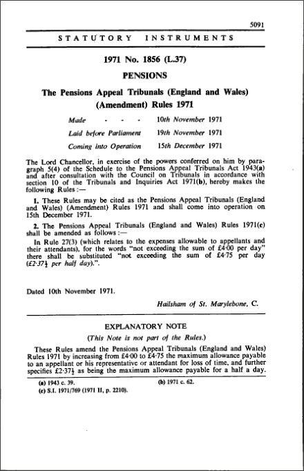 The Pensions Appeal Tribunals (England and Wales) (Amendment) Rules 1971