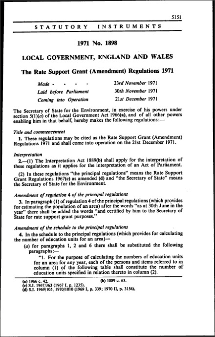 The Rate Support Grant (Amendment) Regulations 1971