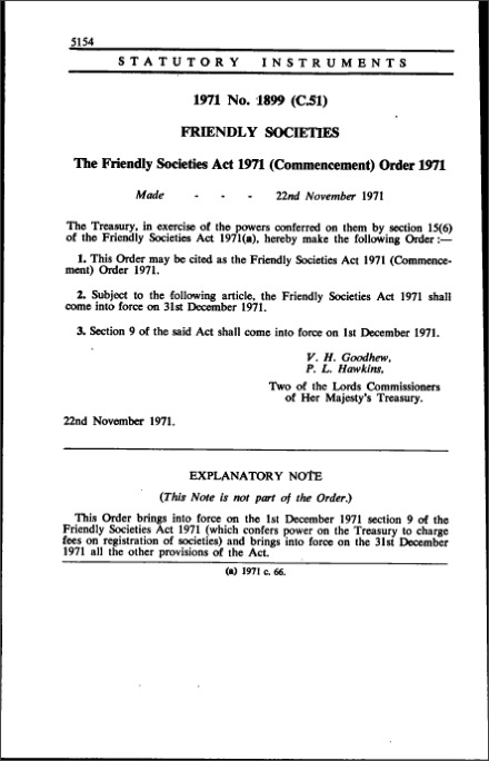 The Friendly Societies Act 1971 (Commencement) Order 1971