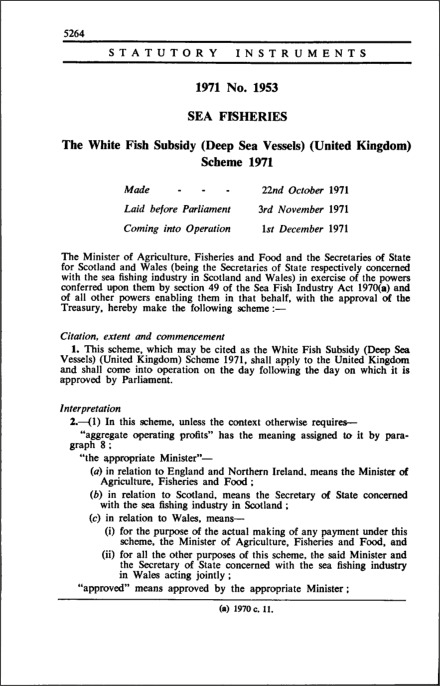 The White Fish Subsidy (Deep Sea Vessels) (United Kingdom) Scheme 1971