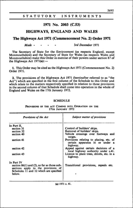 The Highways Act 1971 (Commencement No. 2) Order 1971