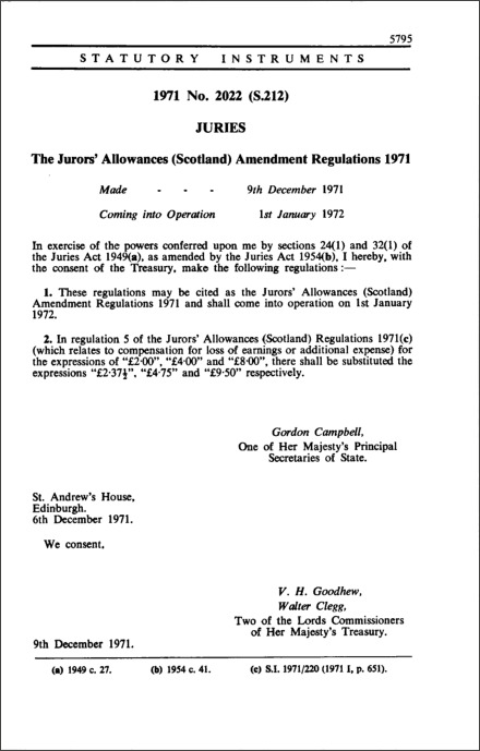 The Jurors' Allowances (Scotland) Amendment Regulations 1971