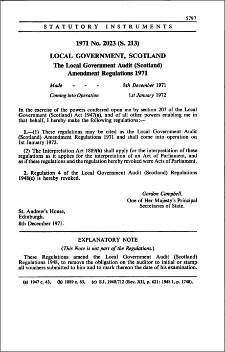 The Local Government Audit (Scotland) Amendment Regulations 1971