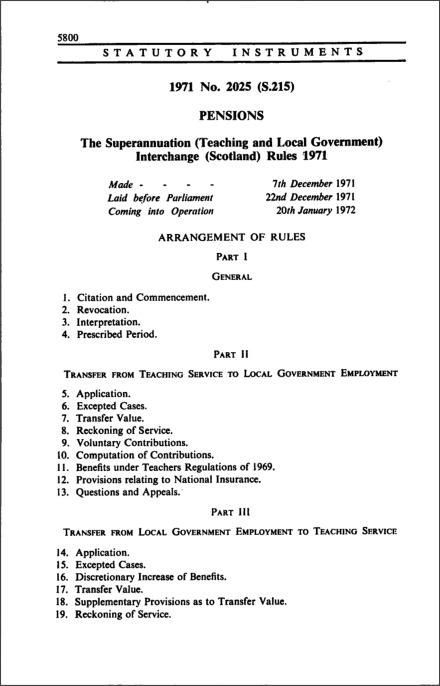 The Superannuation (Teaching and Local Government) Interchange (Scotland) Rules 1971