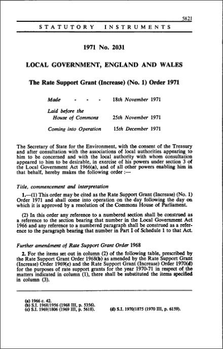 The Rate Support Grant (Increase) (No. 1) Order 1971