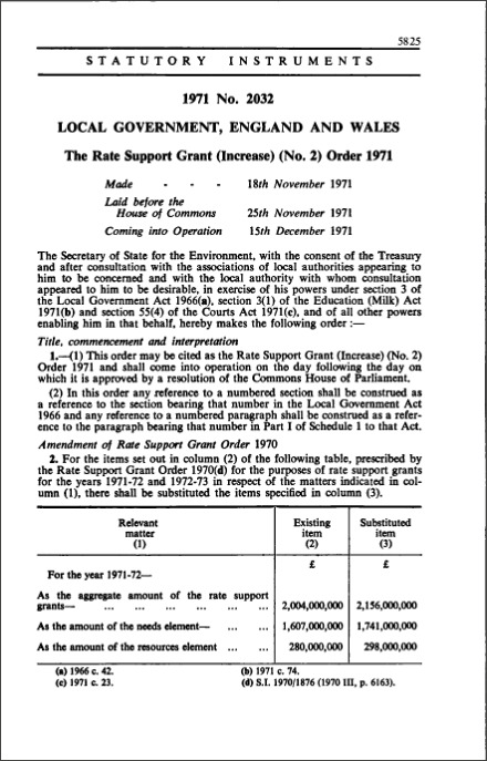 The Rate Support Grant (Increase) (No. 2) Order 1971
