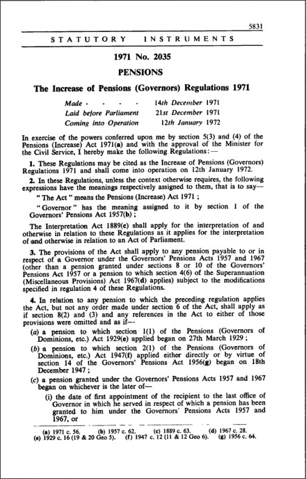 The Increase of Pensions (Governors) Regulations 1971