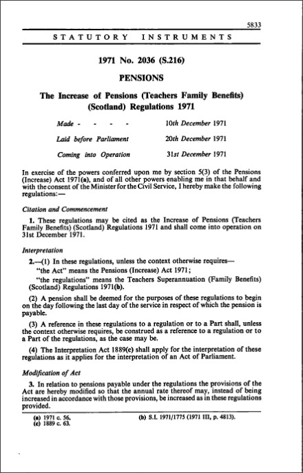 The Increase of Pensions (Teachers Family Benefits) (Scotland) Regulations 1971