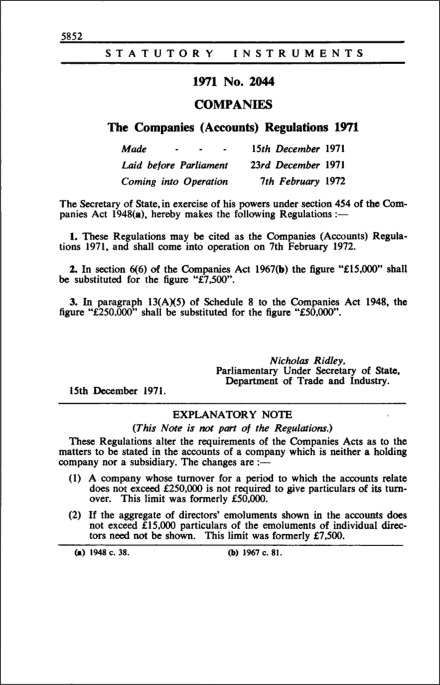 The Companies (Accounts) Regulations 1971