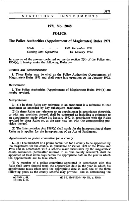 The Police Authorities (Appointment of Magistrates) Rules 1971