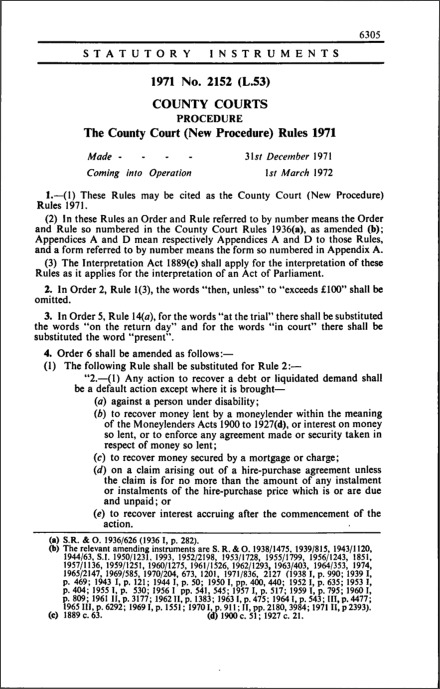 The County Court (New Procedure) Rules 1971