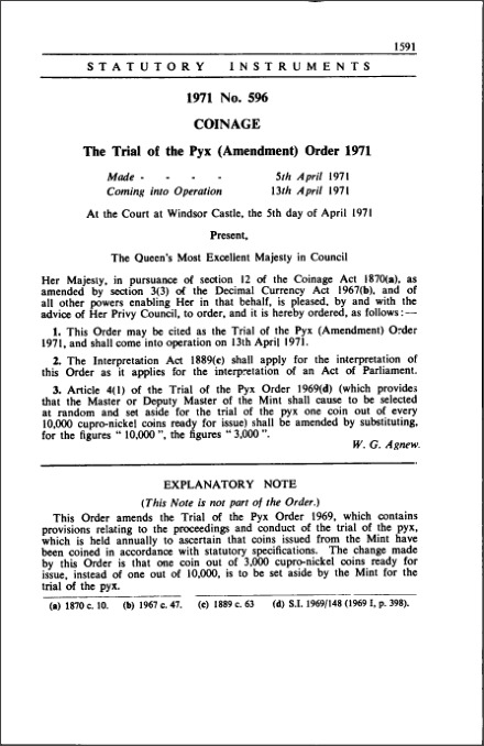 The Trial of the Pyx (Amendment) Order 1971