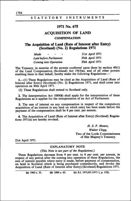 The Acquisition of Land (Rate of Interest after Entry) (Scotland) (No. 2) Regulations 1971