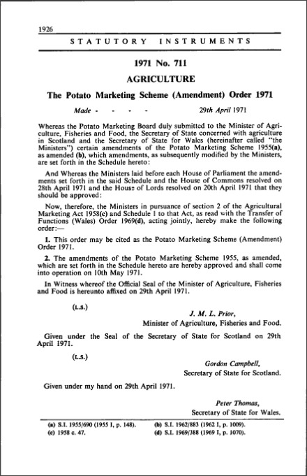 The Potato Marketing Scheme (Amendment) Order 1971