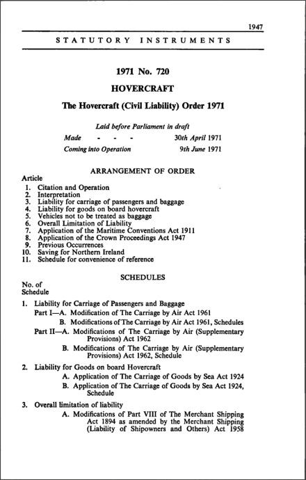 The Hovercraft (Civil Liability) Order 1971