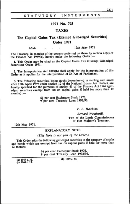 The Capital Gains Tax (Exempt Gilt-edged Securities) Order 1971