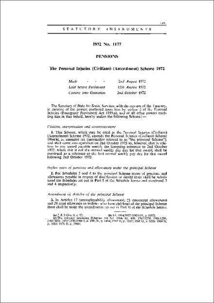 The Personal Injuries (Civilians) (Amendment) Scheme 1972