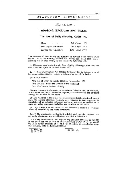 The Isles of Scilly (Housing) Order 1972