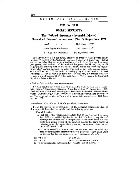 The National Insurance (Industrial Injuries) (Prescribed Diseases) Amendment (No. 2) Regulations 1972