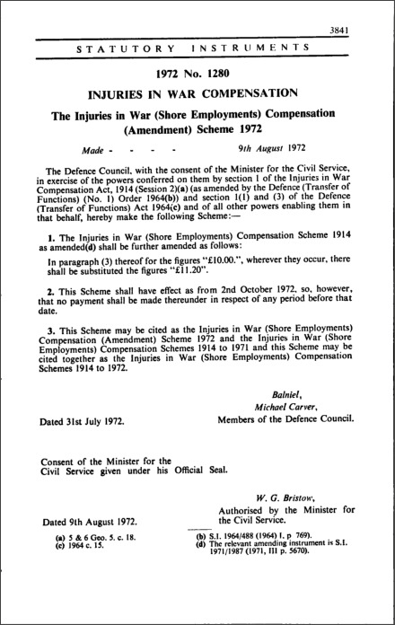 The Injuries in War (Shore Employments) Compensation (Amendment) Scheme 1972