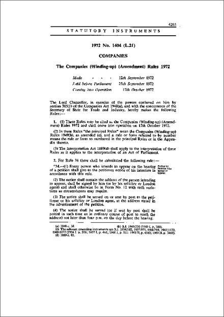 The Companies Winding Up Amendment Rules 1972