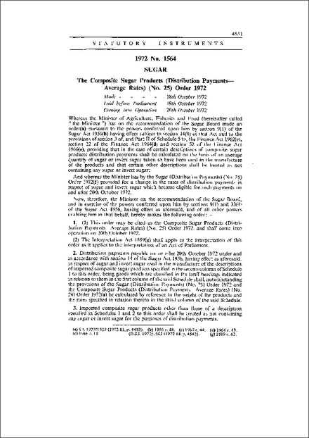 The Composite Sugar Products (Distribution Payments— Average Rates) (No. 25) Order 1972