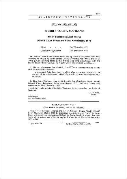Act of Sederunt (Social Work) (Sheriff Court Procedure Rules Amendment) 1972