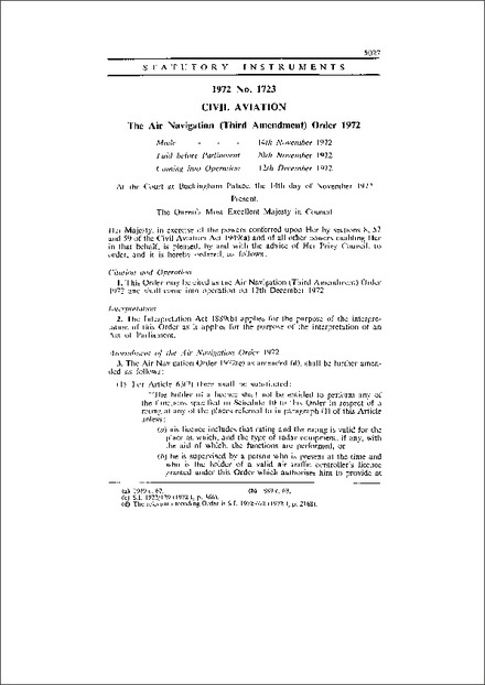 The Air Navigation (Third Amendment) Order 1972