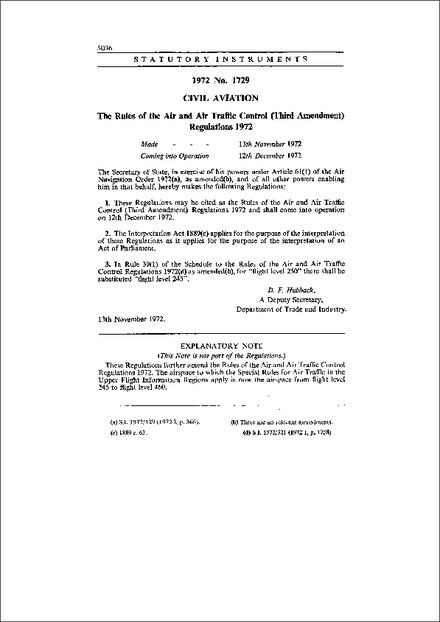 The Rules of the Air and Air Traffic Control (Third Amendment) Regulations 1972