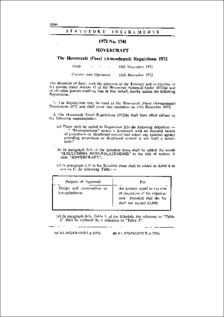 The Hovercraft (Fees) (Amendment) Regulations 1972