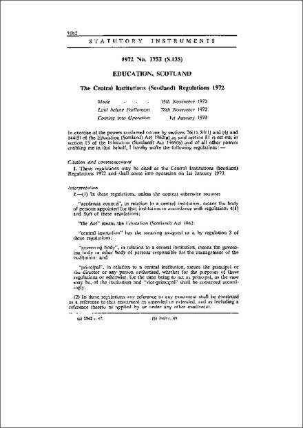 The Central Institutions (Scotland) Regulations 1972