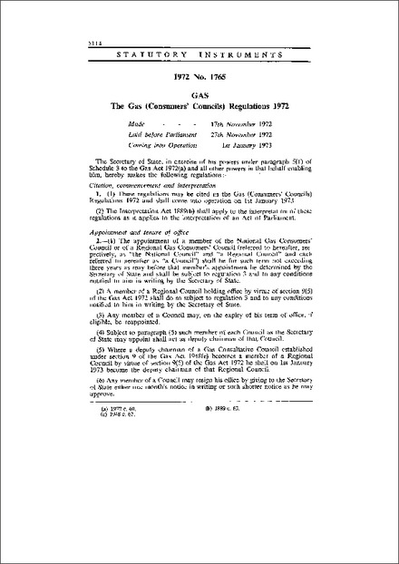 The Gas (Consumers' Councils) Regulations 1972