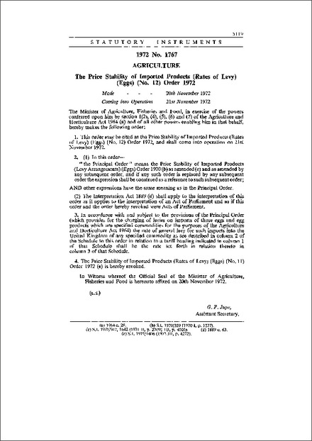 The Price Stability of Imported Products (Rates of Levy) (Eggs) (No. 12) Order 1972