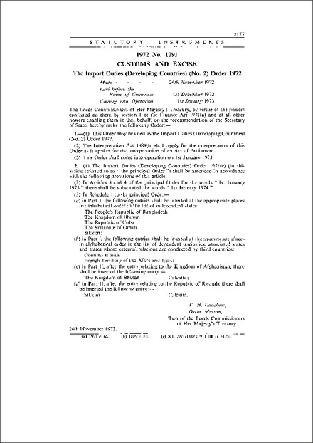 The Import Duties (Developing Countries) (No. 2) Order 1972