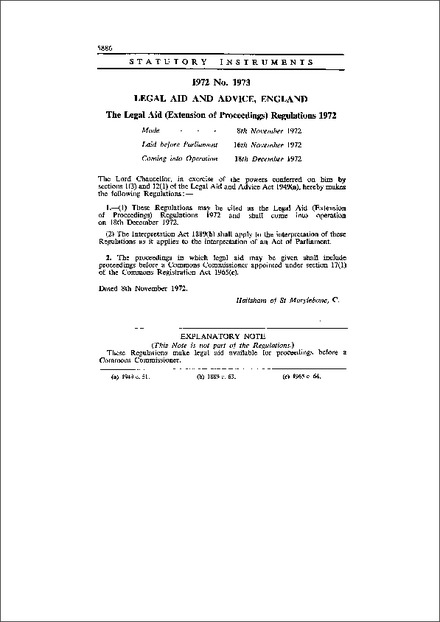 The Legal Aid (Extension of Proceedings) Regulations 1972