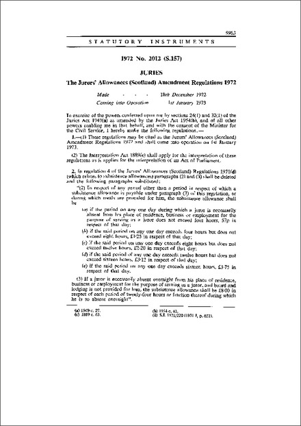 The Jurors' Allowances (Scotland) Amendment Regulations 1972